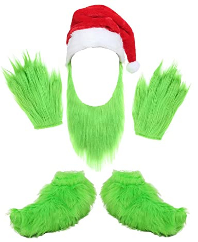 Yearsahrk Grüne Handschuhe Pelzige Hände Monster Schuhüberzüge Weihnachtsmütze Weihnachts Kostüm Requisite Halloween Accessoires Geschenke