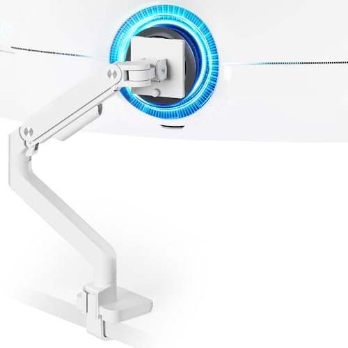 ARES WING Monitor Halterung für 17 bis 49 Zoll Bildschirme, Monitor Arm mit Gasfeder, Verstellbarer Monitorständer für 20Kg Computer Bildschirme, Monitorhalterung VESA 75/100 mm,Weiß