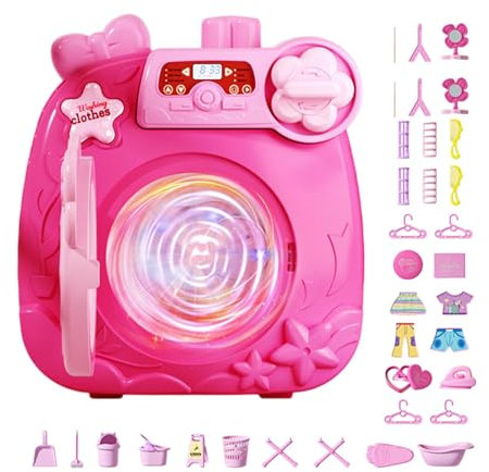 Spielwäscheset für Kinder, Kinderwaschmaschine Interaktive Rollenspiel-Waschmaschine Waschmaschine und Trockner für Kinder, Miniaturzubehör, Lern- und Bildungsspielzeug für Mädchen und