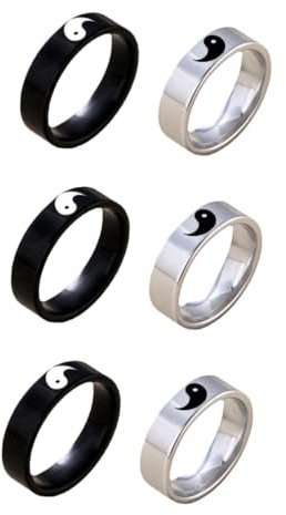 DEARMAMY 3 Sätze Yin Yang Acht Diagramme Ring Ringe Passt Zum Ring Yin Yang Ring Paarring Versprechensring Für Sie Schmuck Für Frauen Edelstahl 2 Stück * 3