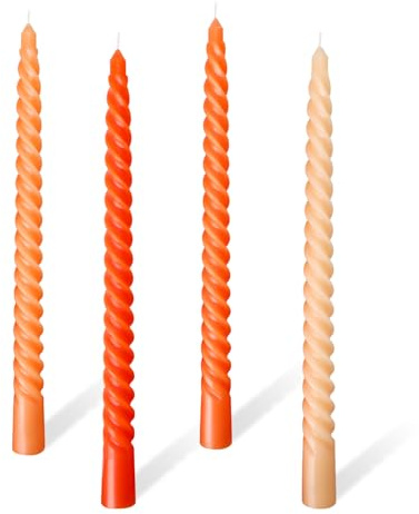 Party Dinner Candles, Colour Gradient Twisted Spiral Candle Sticks, Long 6 Hour Burn Time Non Scented Smokeless for Candlesticks Table Dinner Birthday Home Party Decor 4Pcs (Orange Gradient Candles)