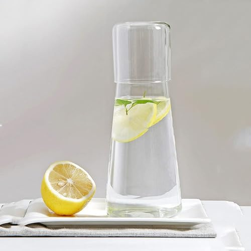 Set di caraffa d'acqua trasparente da comodino con bicchiere in vetro per camera da letto, comodino, caraffa per acqua notturna con vetro, decanter per collutorio per bagno, caraffe d'acqua in vetro