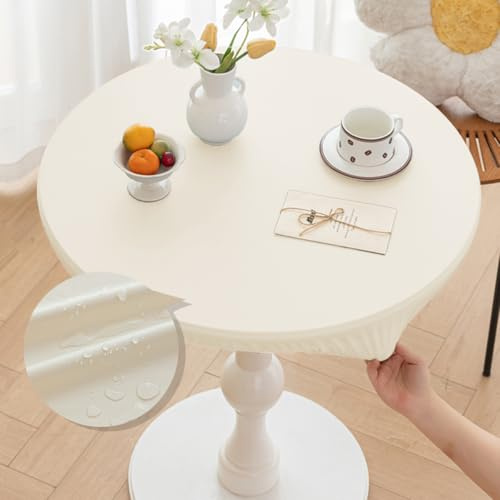 Morbuy Tischdecke Rund 70 cm, für Tische von 50 bis 60 cm, PU-Leder Outdoor Tischdecken Wetterfest, Abwaschbar Weiß Klein Gartentischdecke Table Cloth für Garten, Draußen