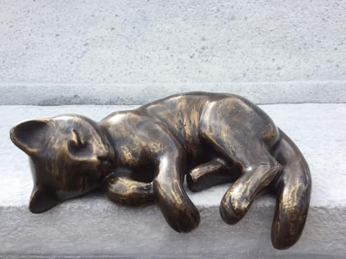 STEINFIGURENWELT GIEBEN Bronzefigur Katze schlafend für Kante 22cm lang Dekoration aus Bronze Skulptur Tier Figur Deko Geschenk Bronzestatue Wetterfest