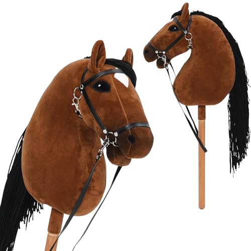 Arkyomi Hobby Horse per Bambini, Cavallo Giocattolo con Sella e Redini, Hobby Horse in Legno e Pelliccia per Bambini da 3 Anni