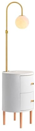 birene Lámpara de pie Lámpara de Noche LED Inteligente con Cargador, Puerto USB y 2 cajones de Madera(White)