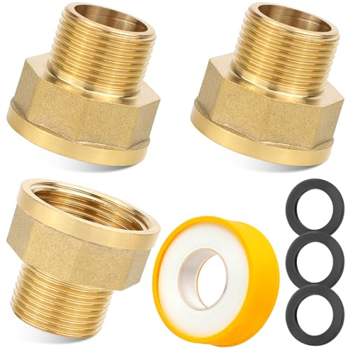 LPZMPZ Reduzierung 1 Zoll auf 3/4 Zoll, Messing Reduzierstück, Reduzierverlängerung 3/4 Zoll Außen x 1 Zoll Innen mit Gummidichtung, Adapter für die Umwandlung von Rohrverbindungen (3 Stück)