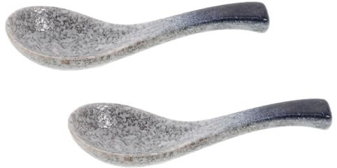 ROMISBABA 2pcs Vintage Japanese Ceramic Soup Spoons Small Porcelain Ladles for Microwave Safe Compact Design for Sauces Desserts and Soup Serving Easy to Clean