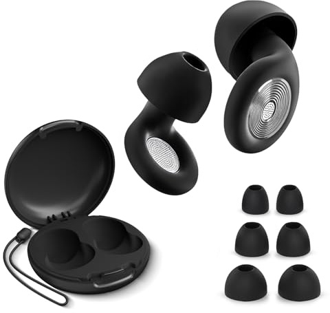 Tapones Oídos Ruido Dormir, 45dB Reducción de Ruido, Tapones Reutilizables con 8 pares de Almohadillas de Silicona (XS/S/M/L) Impermeables IPX7, para Estudiar, Dormir, Concentración y Viajes - Negro