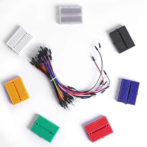 Yakomon Solderless Breadboard and Jumper Wires Kit, 7 Mini PCB Prototype Board with 170-Tie-Point & 65pcs Breadboard Jumper Wires(7 Breadboarad Kit)