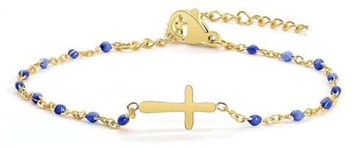 MUNZE Bracelets De Cheville Cristal Bleu, Pour Femme Réglables Chaine Cheville Plaqué Or Avec Croix Paillettes Accessoires Été Chaine De Pied Bijoux Femme Fille.