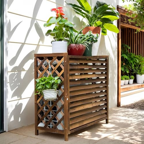 Marron Cache Climatiseur Extérieur Bois, Exterieur, Support À Fleurs Étanche, Couvre-climatiseur, Présentoir Pour Protéger L'unité Extérieure Du(S)