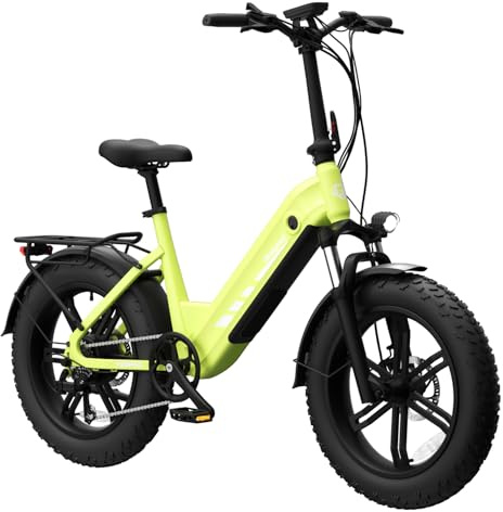 Bodywel F20Pro E Fatbike Herren Damen, 20x4“ All Terrain E Bike Mountainbike, 48V 18Ah Akuu, 250W Heckmotor, 4,5“ LED Display, 7-Gang-Getriebe, Federgabel Verstellbar, Doppelscheibenbremsen (Grün)