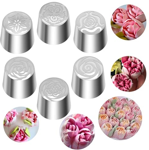 Harupink Set di 6 beccucci professionali grandi e riutilizzabili in acciaio inox russo con beccucci per sac à poche per pasticceria, decorazione di cupcakes torte, glassa, pasta bruciata (6 pezzi)