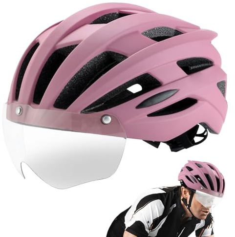 Casco da bicicletta, traspirante con occhiali che cambiano colore, casco da bicicletta da corsa, per donne e adulti, sport all'aria aperta, ciclismo, equitazione