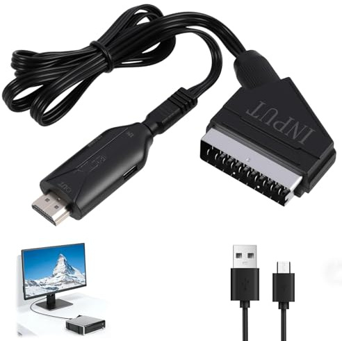 Snugcore Scart to HD Cable, HD to Adapter 1080P for TV, HD Scart Lead, HD TV Converter Compatible with DVD VCR Games Console