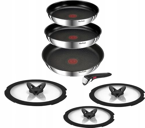 Tefal Ingenio Emotion Pfannenset mit Glasdeckeln und Abnehmbarem Griff 22/24/28 cm, 7-teilig, Antihaftbeschichtung, Edelstahl