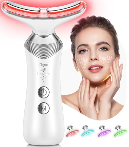 Massaggiatore facciale per viso e collo, strumento 7 in 1 per viso e collo, con 4 modalità, dispositivo di bellezza per massaggio facciale per la cura della pelle a casa