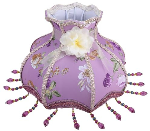 MINAOLULUS Lilac Lampshade Purple Cloth Lamp Shade with Lilac Flower Pendant Design, E27 Socket Compatible, Soft and Comfortable Fabric, Elegant Princess Style for Vintage and Lace