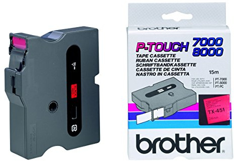Brother TX451 Schriftbandkassette rot auf weiß 24mm x 15m laminiert für P-touch series
