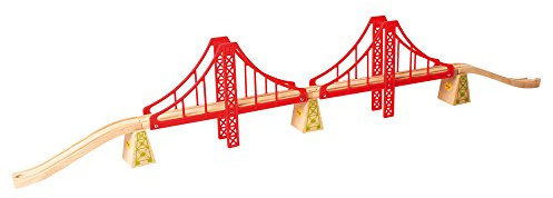 Bigjigs Rail Double Suspension Wooden Train Bridge - Quality Wooden Bigjigs Train Accessories for Wooden Train Sets, Train Bridge Compatible with Most Other Wooden Railways