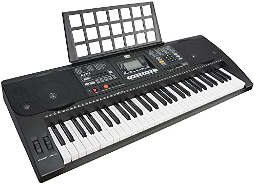 Axus AXP2 61 Key Beginner Touch Sensitive Electronic Keyboard Piano with Power Supply and Music Rest