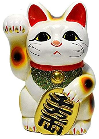 Made in Japan Glückskatze 16,3 cm Tokoname Porzellan weiß Maneki Neko rechte Hand