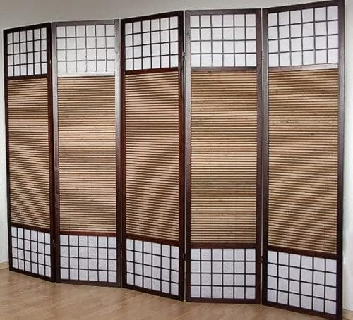 Décoshop26 Paravent 5 Panneaux Marron en Bois et Bambou 220x175 cm PAR06011