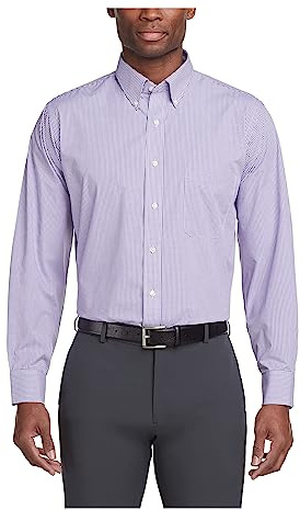 Van Heusen Men's Regular Fit Gingham Button Down Collar Dress Shirt, Amethyst, Large