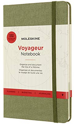 Moleskine Medium Size 11.5 x 18 cm Voyageur Notebook, Travel Diary, Notebook for Organising Journeys, Travel Planner with Fabric Hard Cover, Colour Elm Green, 208 Pages