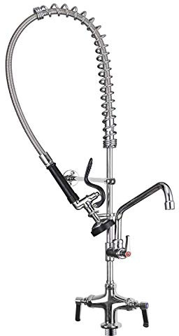 Commercial Pre Rinse Spray Tap, POUGEO Pedestal Single Hole Deck Kitchen Mixer Faucet Chrome with High Pressure Sink Spray Head and 12 inch Add on Spout,48 Inch High Pressure Taps