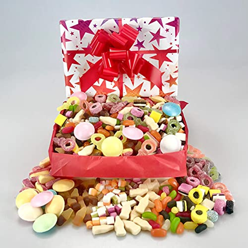 Deluxe Sweet Hamper Box - Packed Full of Your Favourite Retro Sweets; Liquorice All Sorts - Dolly Mix - Cola Bottles - Flying Saucers - Rhubarb & Custard -