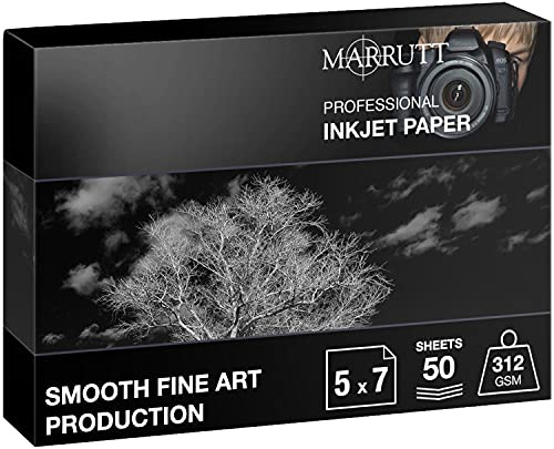 Marrutt 312gsm Smooth Fine Art Production Inkjet Photo Paper - 5 x 7, 50 Sheets