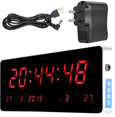 Orologio Digitale a LED, Struttura in Lega di Alluminio Alimentato a Rete Calendario Orologio Temperatura Orologi a Parete Orologio da Tavolo con cifre a cifre Rosse per Ufficio(Calendario)…
