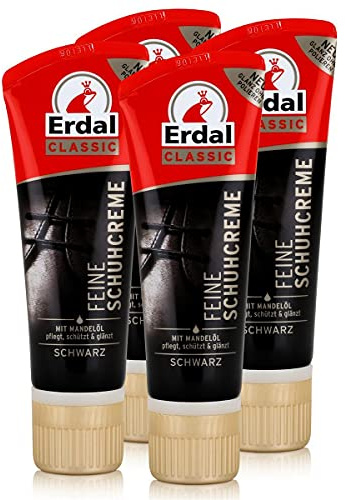 Erdal Classic Feine Schuhcreme Schwarz - Tubencreme, mit Mandelöl 75ml - Pflegt, schützt & glänzt (4er Pack)