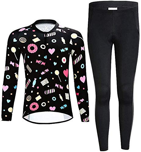 Kinder Fahrradbekleidung Skinsuits Radtrikot Fahrrad Trikot Jungen Mädchen Radtrikot Set (Fahrrad Trikot Langarm + Hose Radsport-Anzüge mit Sitzpolster)