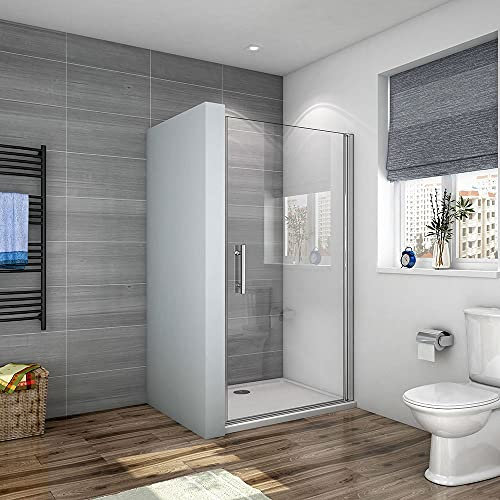 Acezanble 800x1850mm Frameless Pivot Shower Door Enclosure 6mm Glass Screen with 800x700mm Stone Tray Free Waste