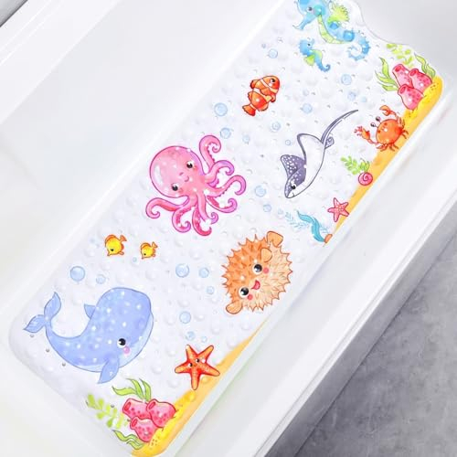 Secopad Antirutschmatte Badewanne Baby, 100x40 cm Badewannenmatte rutschfest Kinder, Badematte Kinder Badewanne oder Dusche, 100% BPA frei & Maschinenwaschbar
