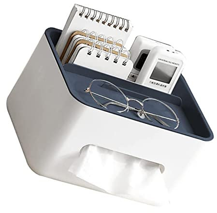 MYSUNBAR Caja de pañuelos de papel para cosméticos, organizador de escritorio, soporte para mando a distancia, caja de pañuelos de plástico, caja de almacenamiento con estante, organizador de