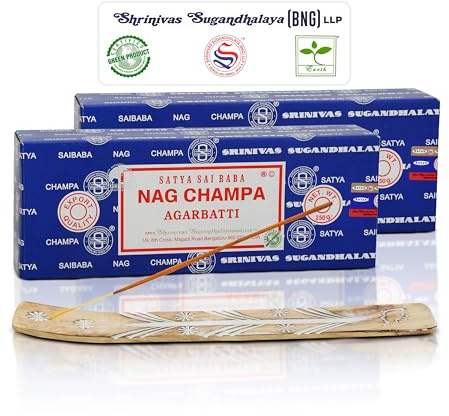Satya Nagchampa Incense Sticks 250 gmx 2 Pack (500 GMS), Satya BNG (Bangalore) Insenses with Raajsee Incense Holder Bundle, Satya Nagchampa Natural Incense