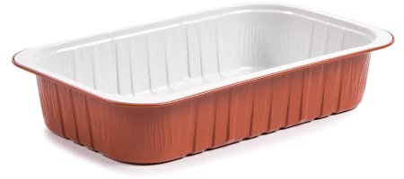 Generico CONTITAL Contenitori monouso in Alluminio laccato AS221112-1112 ml Vaschette 2 porzioni bianco/terracotta - 50 Pezzi | Linea Premium - Extra Rigidi | DOT Horeca Solutions