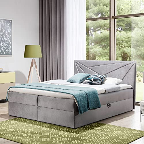 Boxspringbett Doppelbett TEO - Bett mit Bonellmatratze, mit Bettkasten für Bettwäsche und Topper. Gepolsterte Kopfstütze in 3 verschiedenen Varianten (Grau, 180x200 TEO 3)