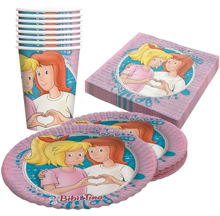 Party Factory `Bibi & Tina´ 36-teiliges Party Set mit 8 Bechern 250ml, 8 Tellern Ø 23cm und 20 Servietten 33x33cm, Partygeschirr für Geburtstag und Mottoparty