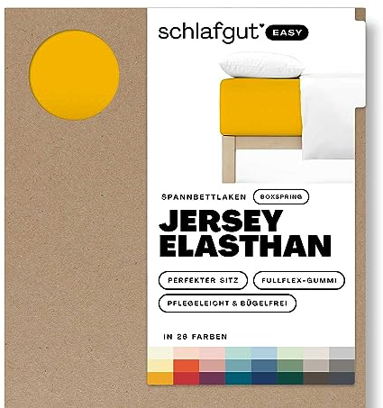Schlafgut Easy Jersey Elasthan Boxspring Spannbettlaken 180x200 bis 200x220 Yellow Deep, Spannbetttuch aus superweicher Baumwolle mit Elasthan