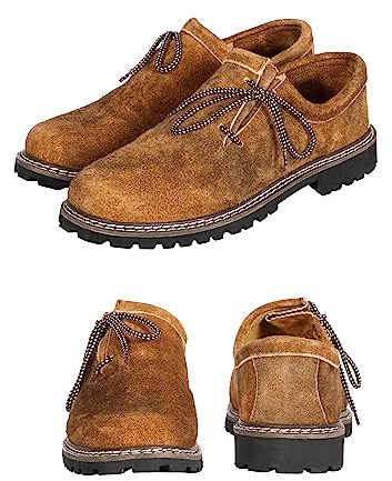 BAVARIA TRACHTEN Lederhosen Boots - Haferl - Zapatos alemanes auténticos para el Oktoberfest, piel auténtica, color marrón oscuro, Oliva, 43 EU