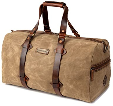 DRAKENSBERG Weekender 'Cody' – vattenavvisande resväska av vaxad duk och läder, 50 l, Khaki-sand, Einheitsgröße, Verktyg