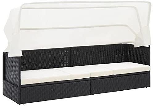 BULANED Gartensofa mit Sonnendach, Outdoor Sofa, Gartenbank, Gartenlounge Outdoor, Balkon Sofa, Liegesofa, Outdoorsofa, Schwarz Poly Rattan