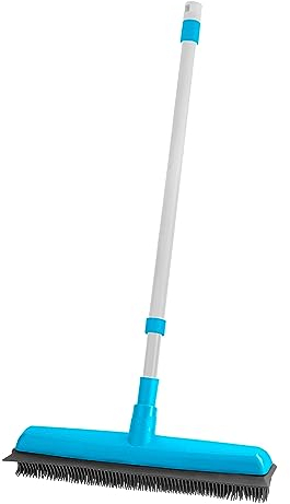 HOMESHOPA Rubber Broom, Indoor Floor Carpet Sweeper Brush with Rubber Bristle, Squeegee Edge & Long Handle, Sweeping Brush Rake Remove Pet Cat Dog Hair From Flooring Pile Rug Kitchen Floor Cleaning