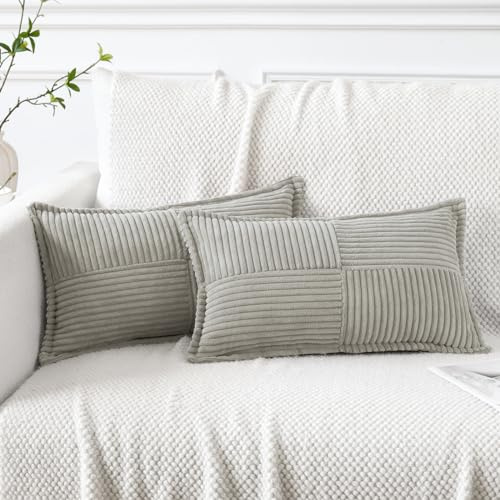 Artscope 2 Piezas Funda de Cojines para Sofá Funda de Almohada de Pana Súper Suave Cojin de Pana a Rayas Decoración Moderna para Sofá de Estar Dormitorio Gris Claro 30 x 50 cm