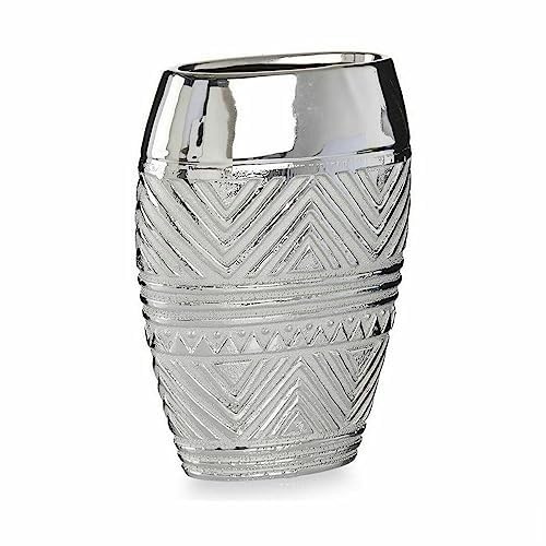 Gift Decor S3625956 Jarrón Ancho Plateado Cerámica, 9.5cm x 26.5cm x 19.5cm, Caja de 6
